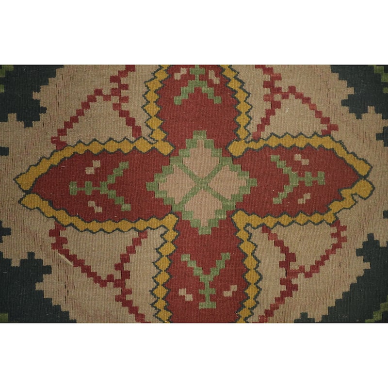 Hand Woven Oriental 100% Wool Carpet Southwestern Tribal Green Kilim Area Rug - 11' 8'' X 8' 11''