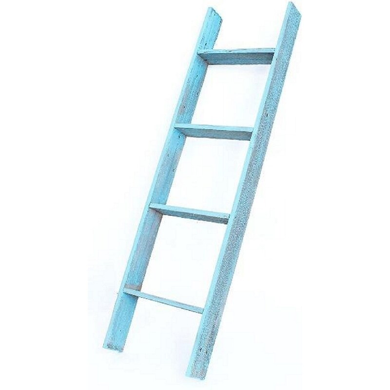 5 Step Rustic Turquoise Wood Ladder Shelf 5 Step Rustic Turquoise Wood Ladder Shelf