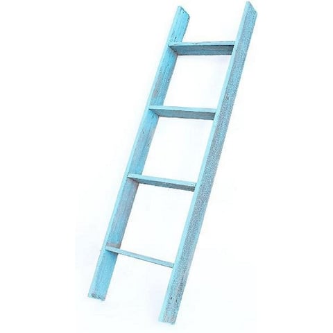 5 Step Rustic Turquoise Wood Ladder Shelf - 57" x 15"
