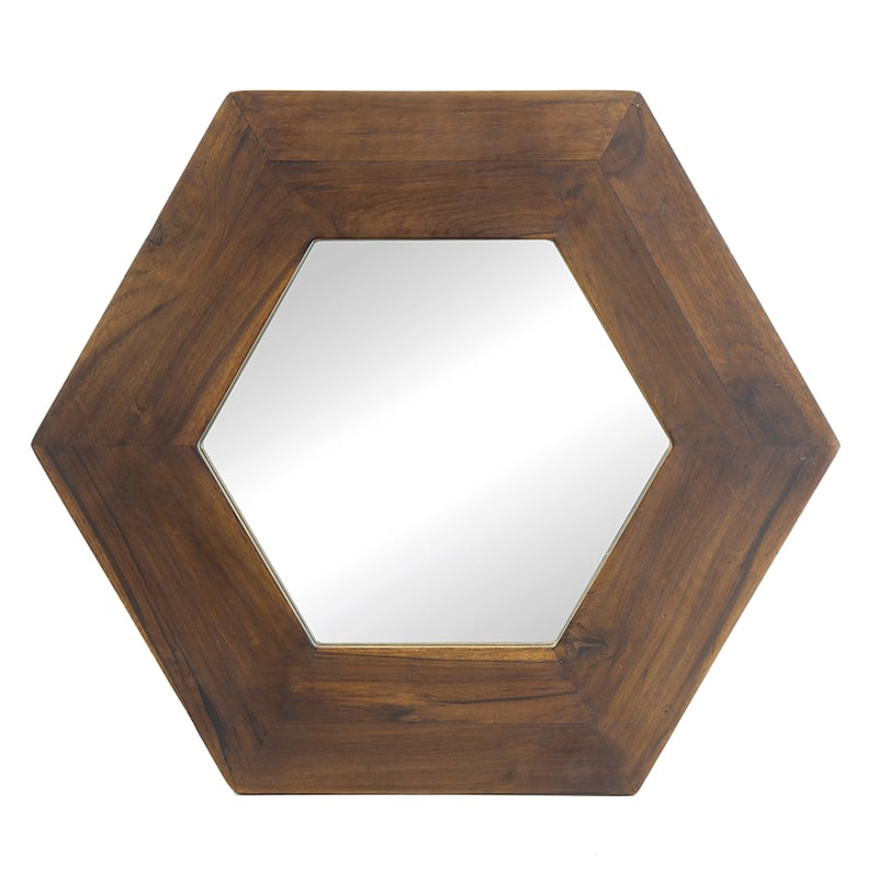 Hexagon Mirror with Natural Wood Frame