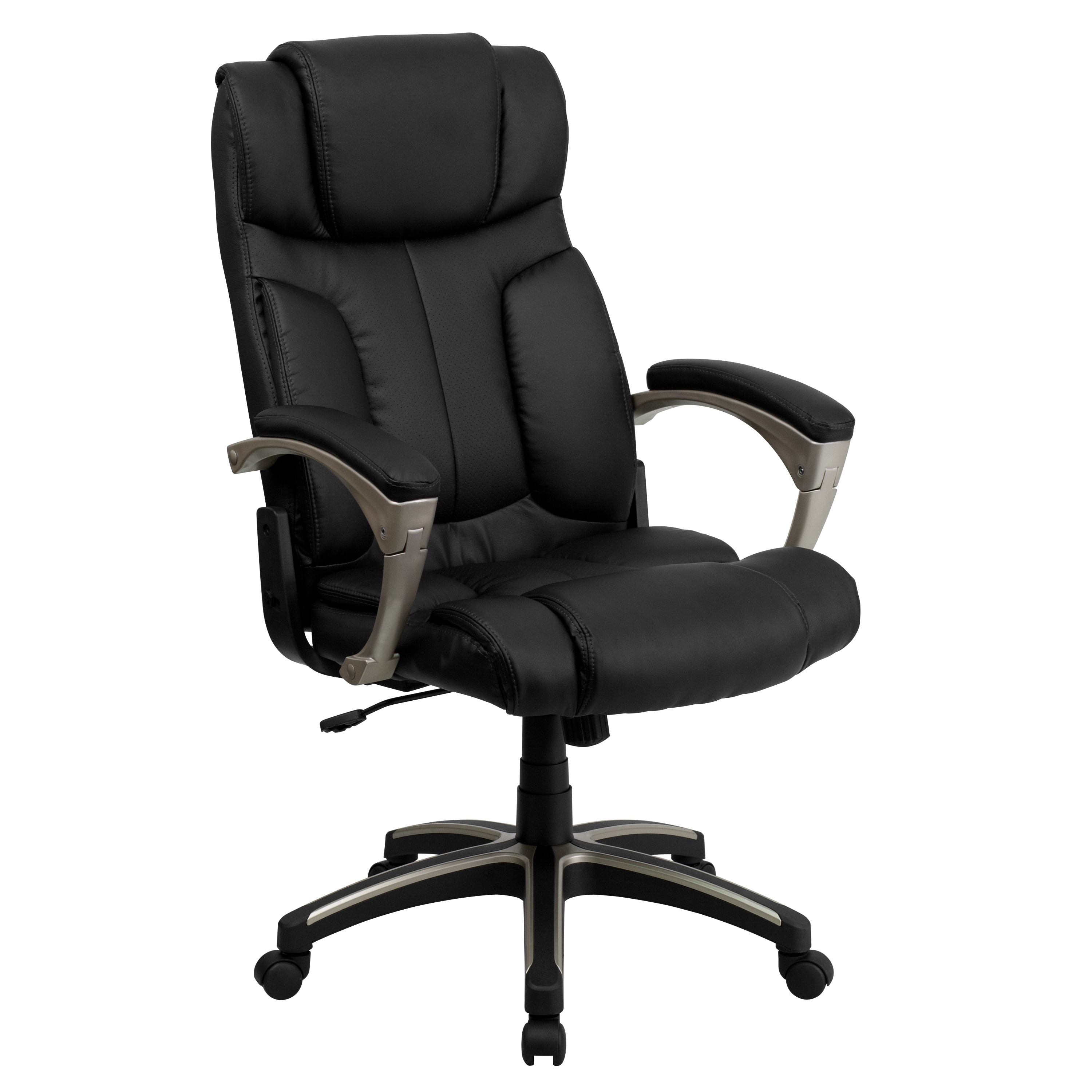 High Back Black Leathersoft Executive Office Chair with Built-In Lumbar Support