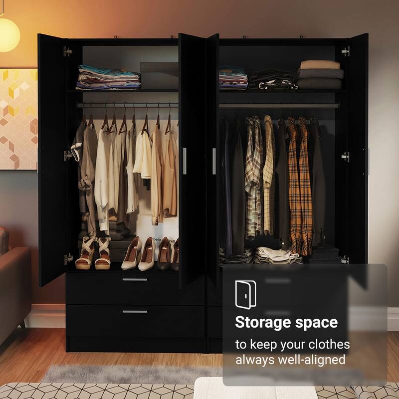 Madesa 4 Doors 4 Drawers Storage Cabinet Wardrobe 63"L