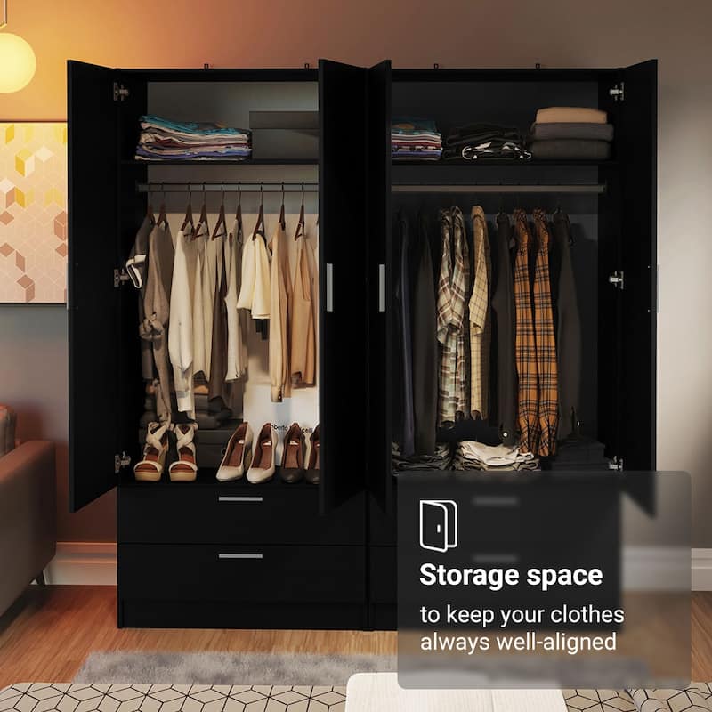 Madesa 4 Doors 4 Drawers Wardrobe With Hanging Space 63"L