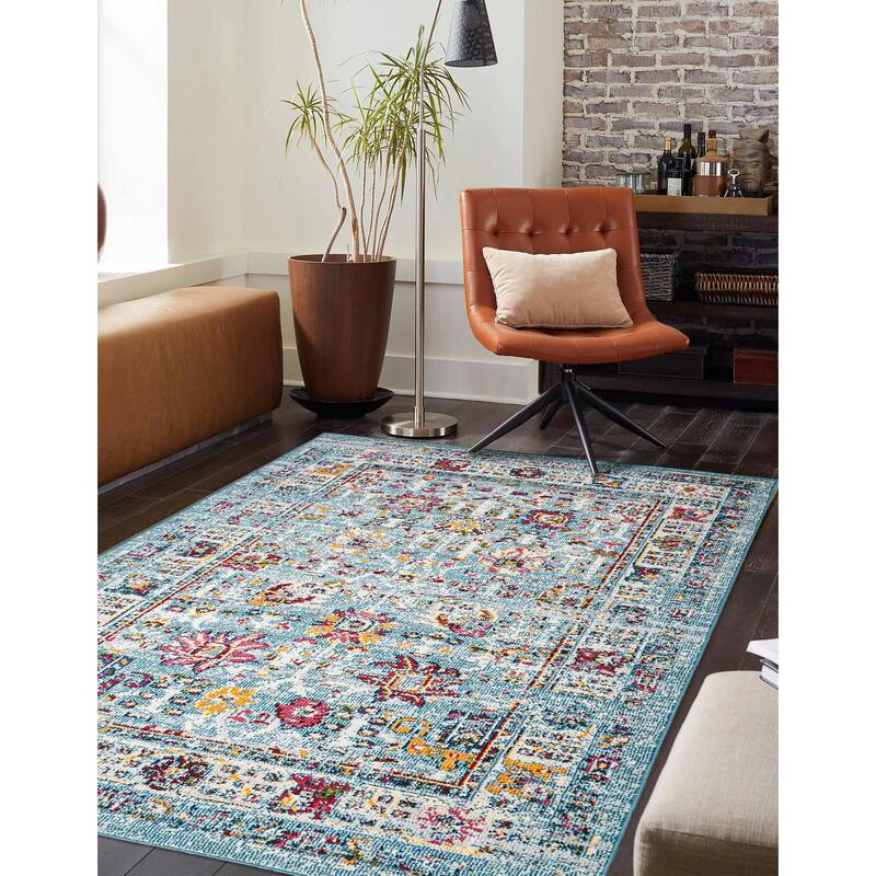 ECARPETGALLERY Machine Made Jasmine Blue Area Rug