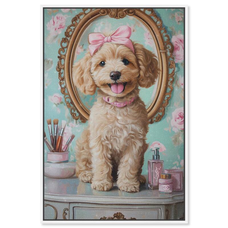 Puppy at the Vanity Canvas by Art Remedy - White - 20" x 30"