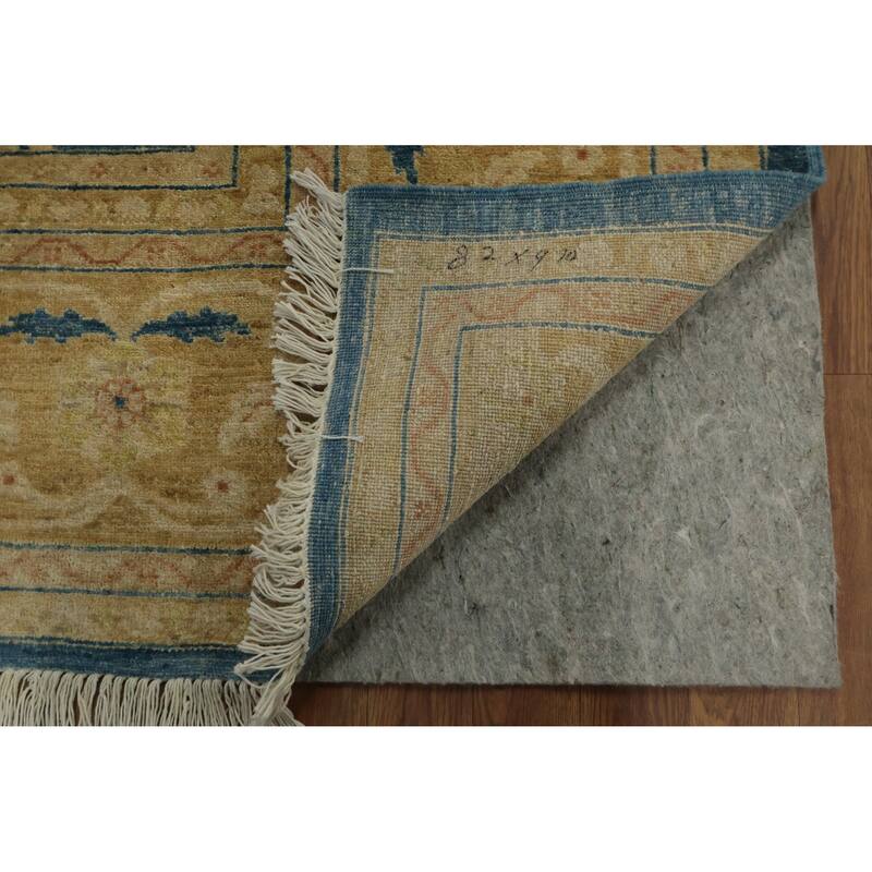 Hand Knotted Oriental 100% Wool Carpet Transitional Floral Navy Blue & Blues Oushak Area Rug - 9' 11'' X 8' 2''
