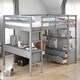 preview thumbnail 2 of 17, Full Size Loft Bed with Built-in Desk with 2 Drawers and Shelves, Grey