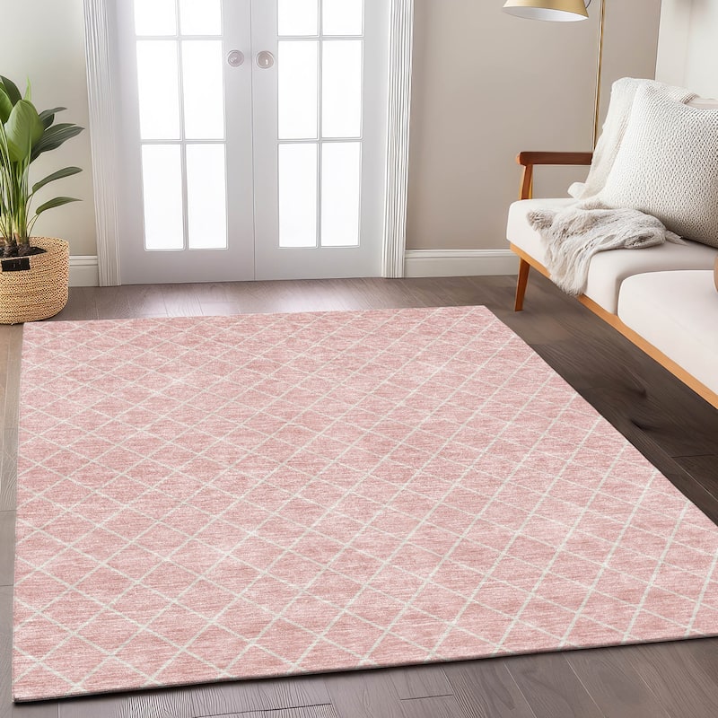 Machine Washable Indoor/ Outdoor Chantille Diamond Trellis Rug