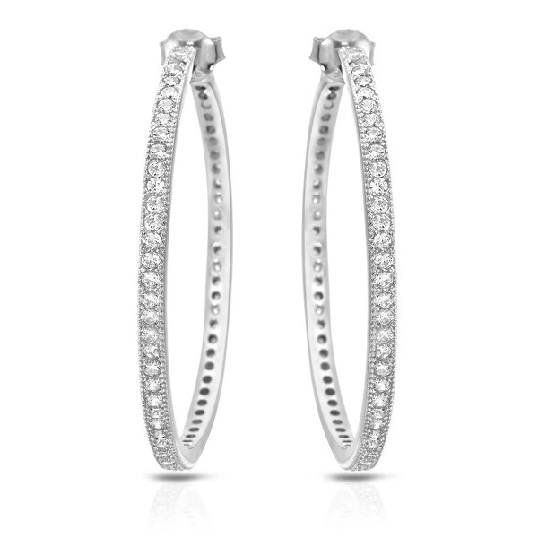 Mcs Jewelry Inc STERLING SILVER 925 HOOP EARRINGS WITH CUBIC ZIRCONIA