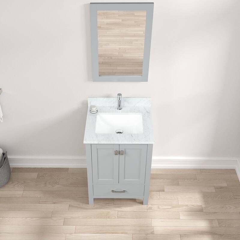 Blossom Geneva 24" Solid Wood Vanity w/ Marble Top, Sink & Mirror