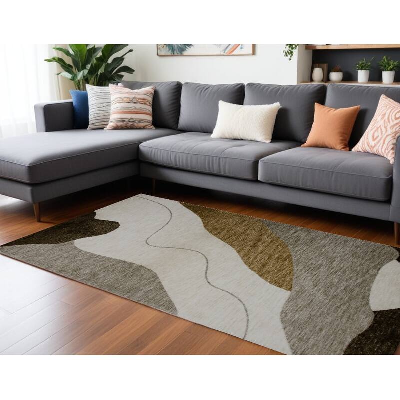 HomeRoots Abstract Contemporary Rectangle Area Rug - 130.00 in. x 91.00 in. x 0.40 in. - 130.00 in. x 91.00 in. x 0.40 in. - Green/Brown