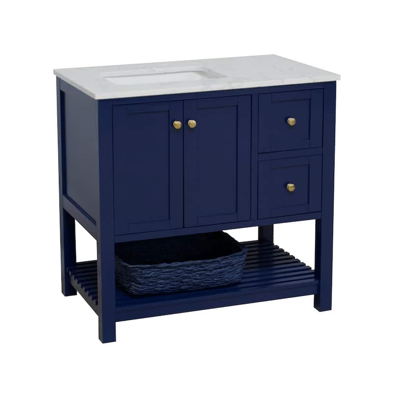 KitchenBathCollection Lakeshore 36" Bathroom Vanity with Engineered Carrara Top