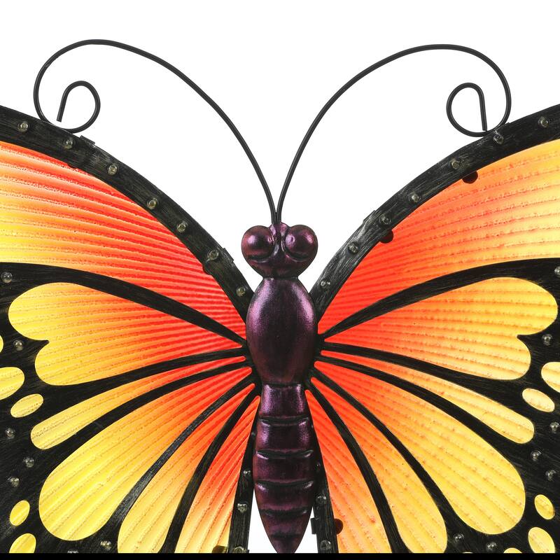 Orange and Yellow Butterfly Metal and Glass Outdoor Wall Decor