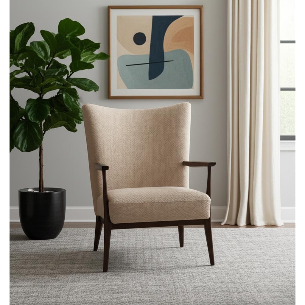 HomeRoots 29" Beige and Dark Brown Boucle and Solid Wood Wingback Chair - 29.00 in. x 38.00 in. x 30.00 in.