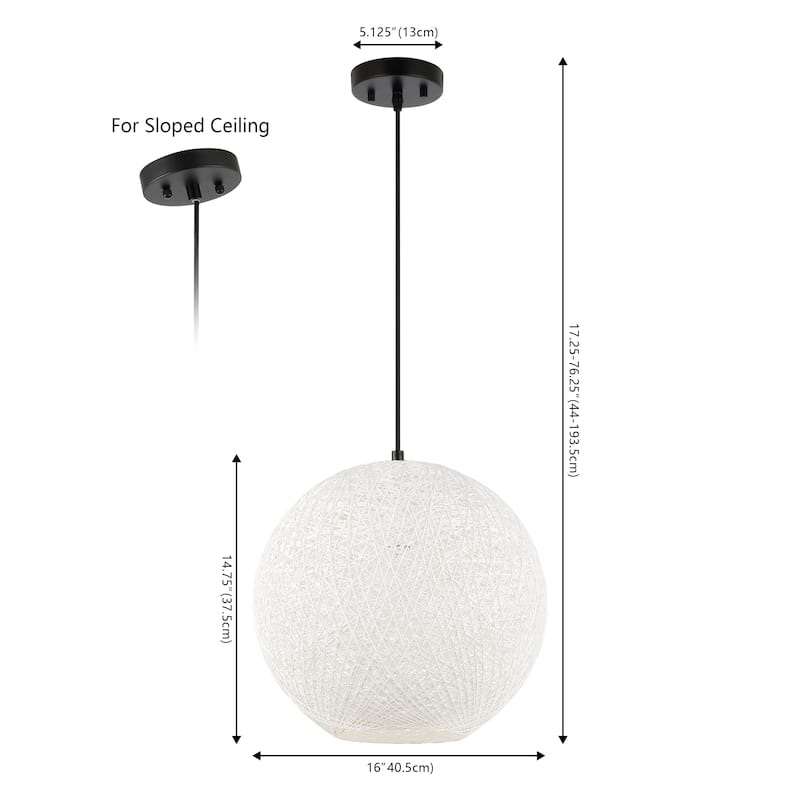 Louisa 1-Light Bohemian Minimalist Iron/Rope Woven Globe LED Pendant, White/Black by JONATHAN Y
