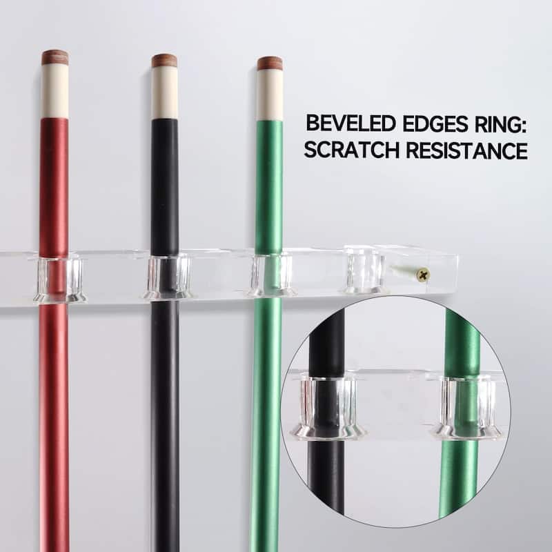 GSE™ 8-Pool Cue Clear Acrylic Wall Mounting Billiard Cue Rack, 2-Piece Hanging Wall Mounted Pool Cue Stick Holder - White