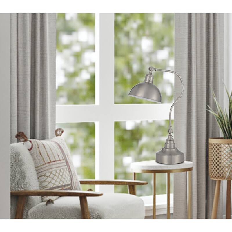 25" Modern Metal Desk Lamp with Dome Shade and Adjustable Height Rotary Switch for Office or Study - 25”H x 9”W x 18”D