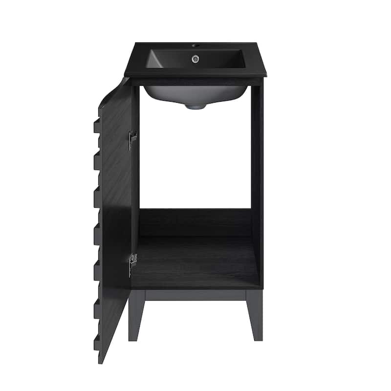 Cascade 18 In. Black Oak Bathroom Vanity With Black Ceramic Sink Top