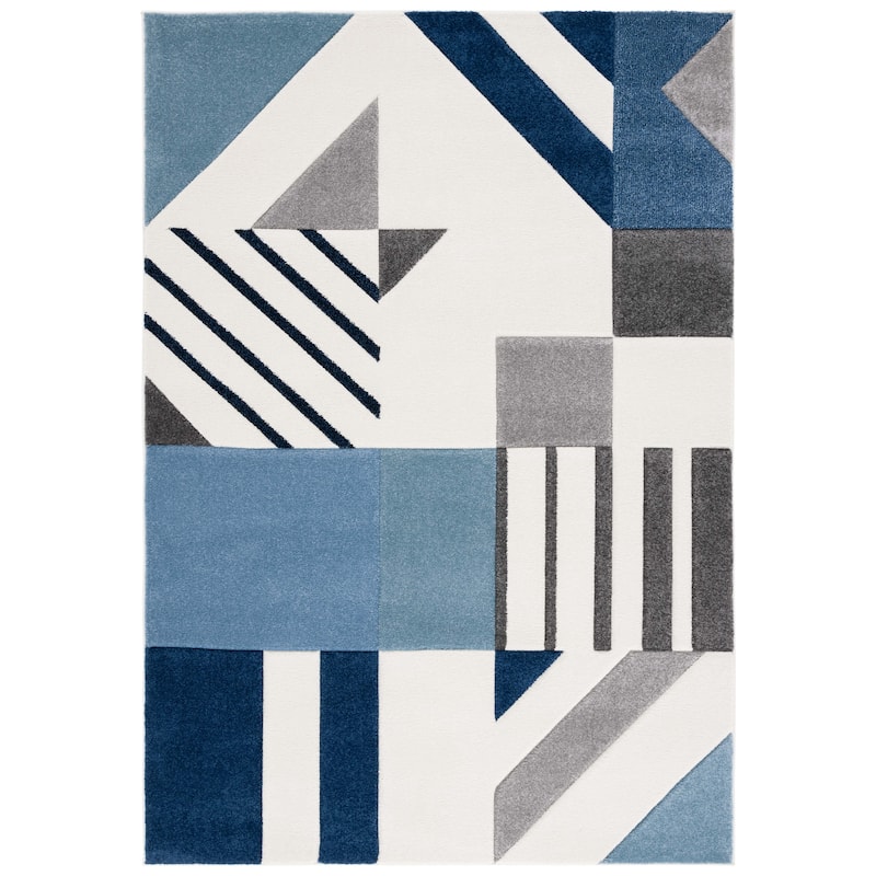 SAFAVIEH Hollywood Tzana Mid-Century Modern Abstract Rug - 6'7" Square - Ivory/Blue