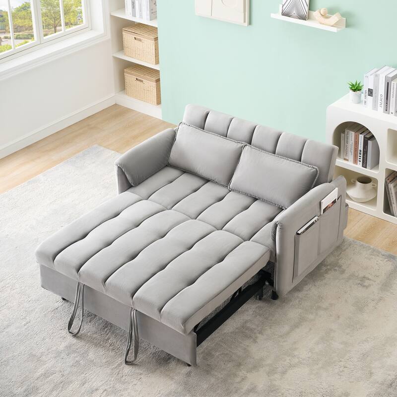 Modern Velvet Sofa, Sofa Pullout Bed, Small Love Seat Casual Sofa With Back, Pillow, Pockets, 3 In 1 Convertible Sleep Sofa Bed