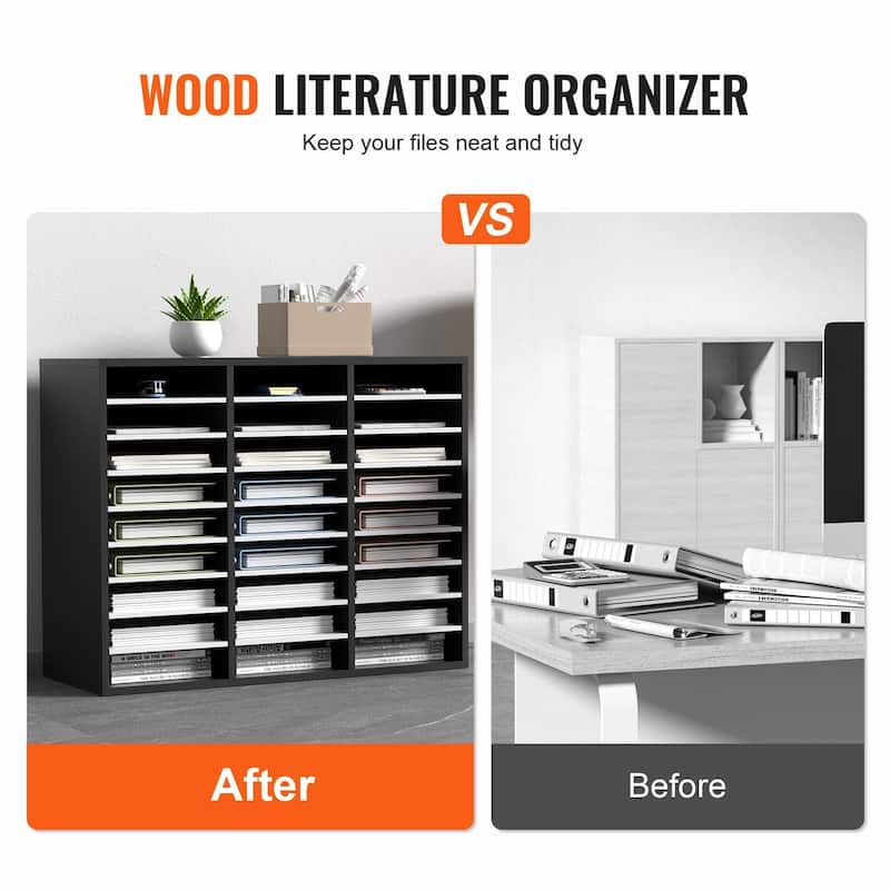 27 Compartments Wood Literature Organizer, Adjustable Shelves, Density Fiberboard Mail Center, Home School Storage for Files