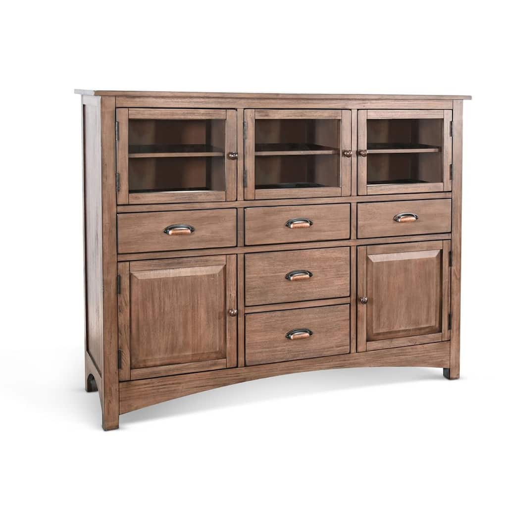 Yael Server Console Cabinet w 5 Drawers, 59 Inch, Natural Brown Mahogany Wood
