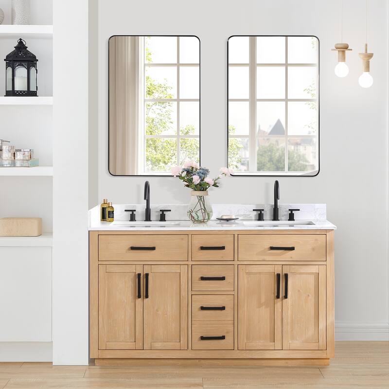 Altair Gavino Bath Vanity with Grain White Composite Stone Top and Mirror