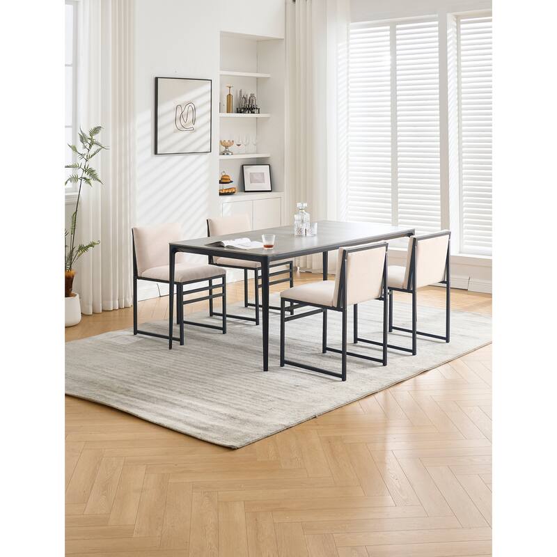 Modern Dining Chairs Simple Dining Chairs with Upholstered Linen Cushions and Backrest, for Dining Room, 2-Piece Set