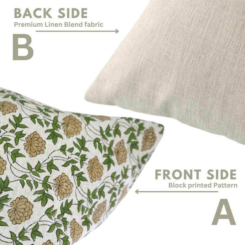 Fabdivine Soft Cotton or Linen Hand Block Print Floral Pillow Cover for Home Décor