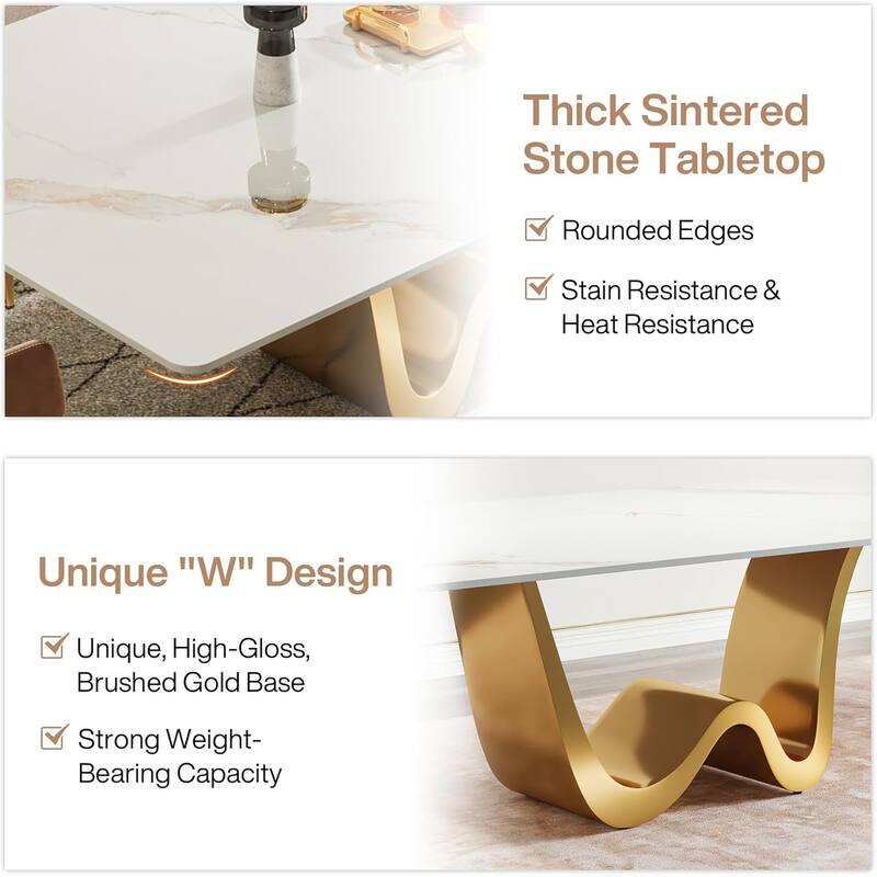 78.74-Inch Modern Rectangle Sintered Stone Dining Table, Luxury Kitchen Table for Dining Room