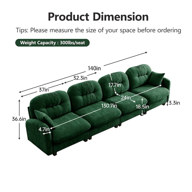 140" Oversized Modular Sofa, 4 Seater Large Sectional Couches for Living Room, Tufted Chenille Deep Seat Couch for Apartment