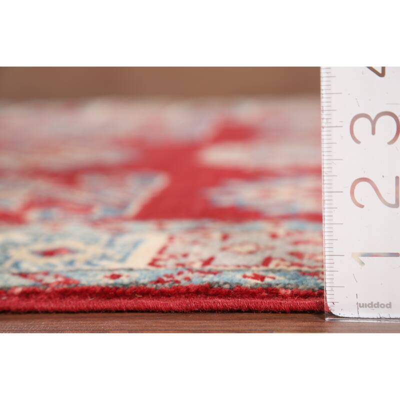 Red Geometric Kazak Oriental Runner Rug Handmade Wool Carpet - 2'8" x 9'4"