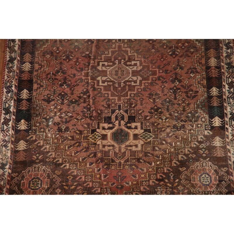 Qashqai Persian Antique Area Rug Hand-Knotted Wool Carpet - 3'9"x 4'10"