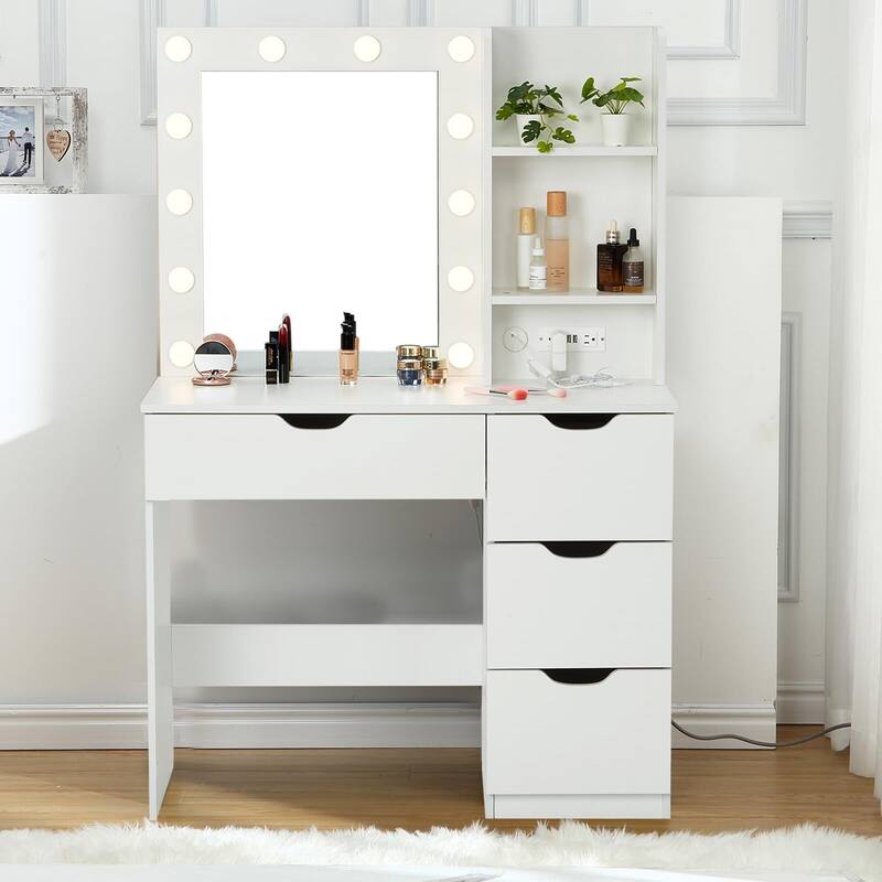 Vanity Desk with Mirror & Lights - White
