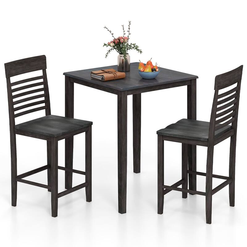 3-Piece Modern Grey Counter Height Dining Table and Chair Set with Footrests for Small Dining Rooms