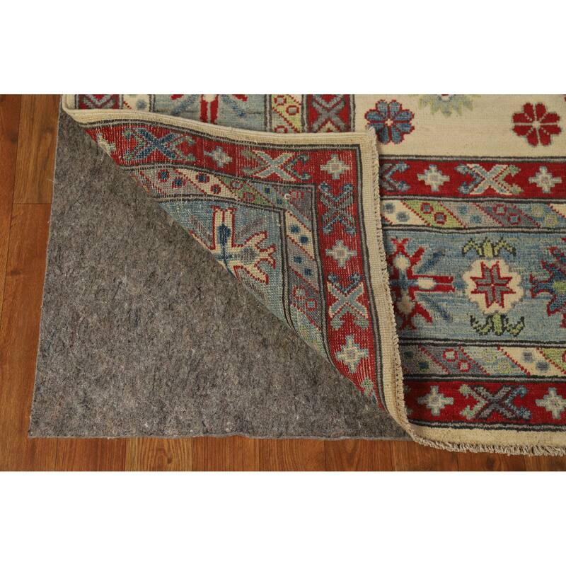 Hand Knotted Oriental 100% Wool Carpet Traditional Geometric Beige & Ivories Kazak Area Rug - 12' 0'' X 9' 1''
