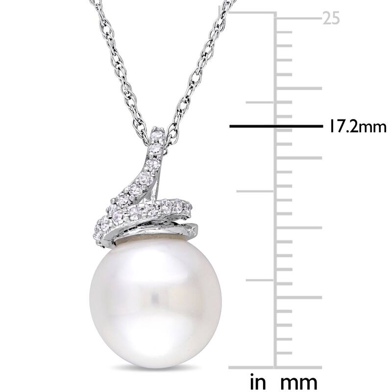 Miadora 9-9.5mm Cultured Freshwater Pearl and 1/10 ct TW Diamond Swirl 10k White Gold