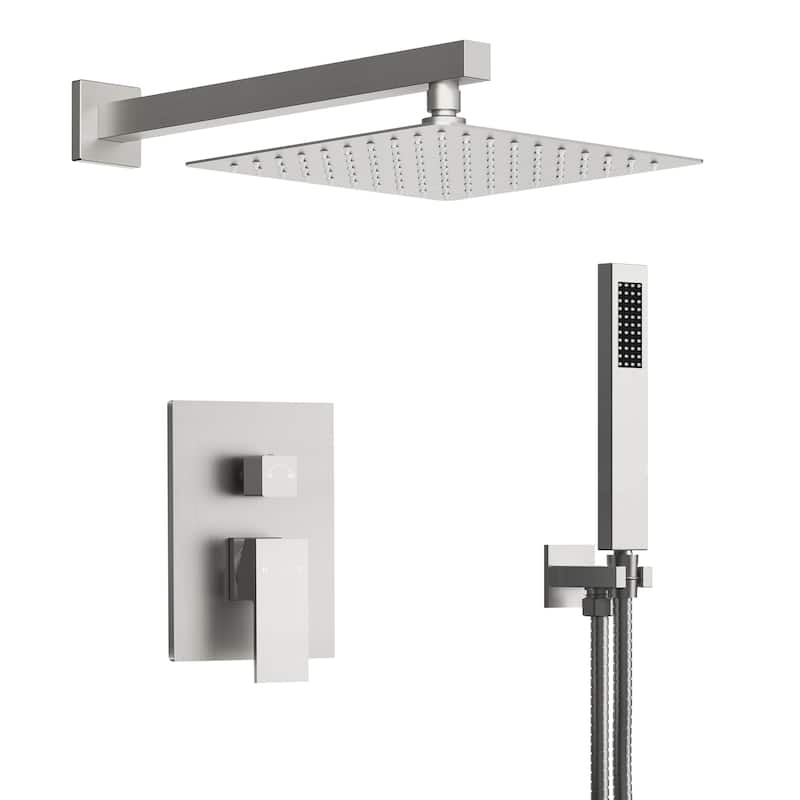 10" Rain Shower Head High Pressure Wall Mount Shower System, Bathroom Shower Faucet Set with Handheld Spray - Brushed Nickel