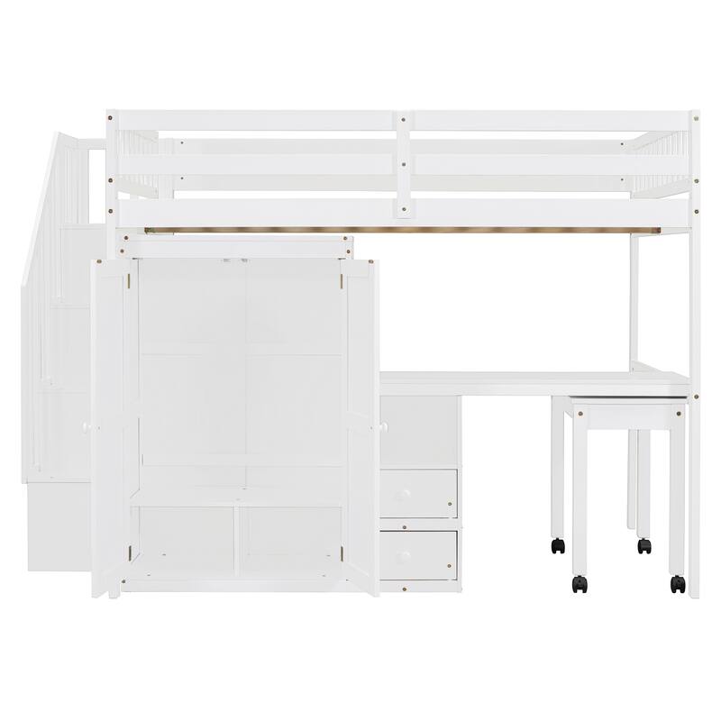 Full Loft Bed with Stairs & Built-in Desk and 5-in-1 Storage, 350lb Capacity