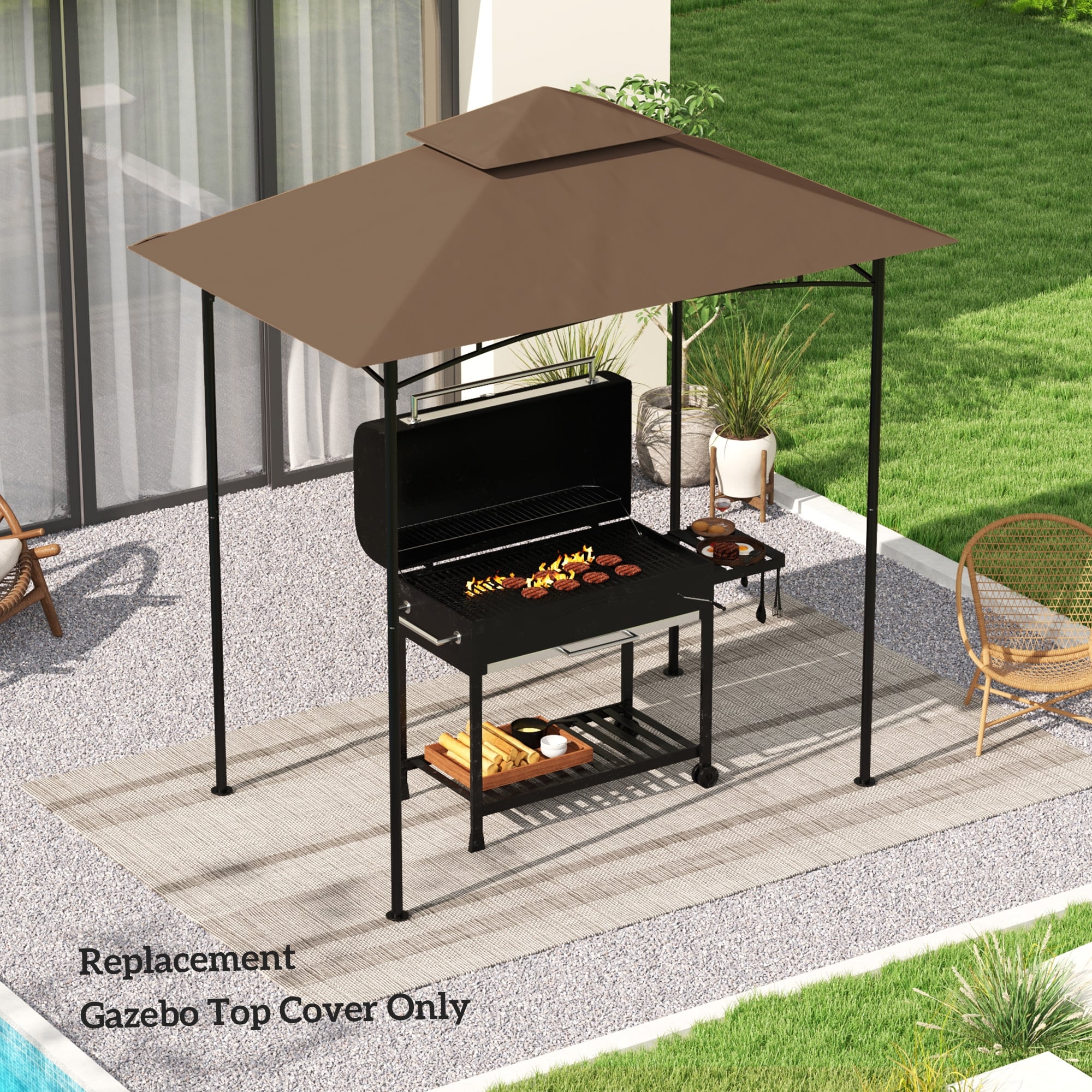 Outsunny Grill Gazebo Canopy Replacement Roof, UPF50+ Protected, 5' x 8' Outdoor BBQ Canopy Replacement Cover, TOP COVER ONLY
