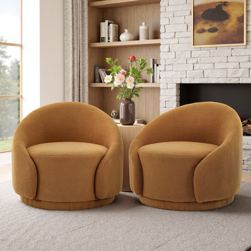 35" Wide Upholstered Swivel Accent Barrel Chairs (Set of 2)