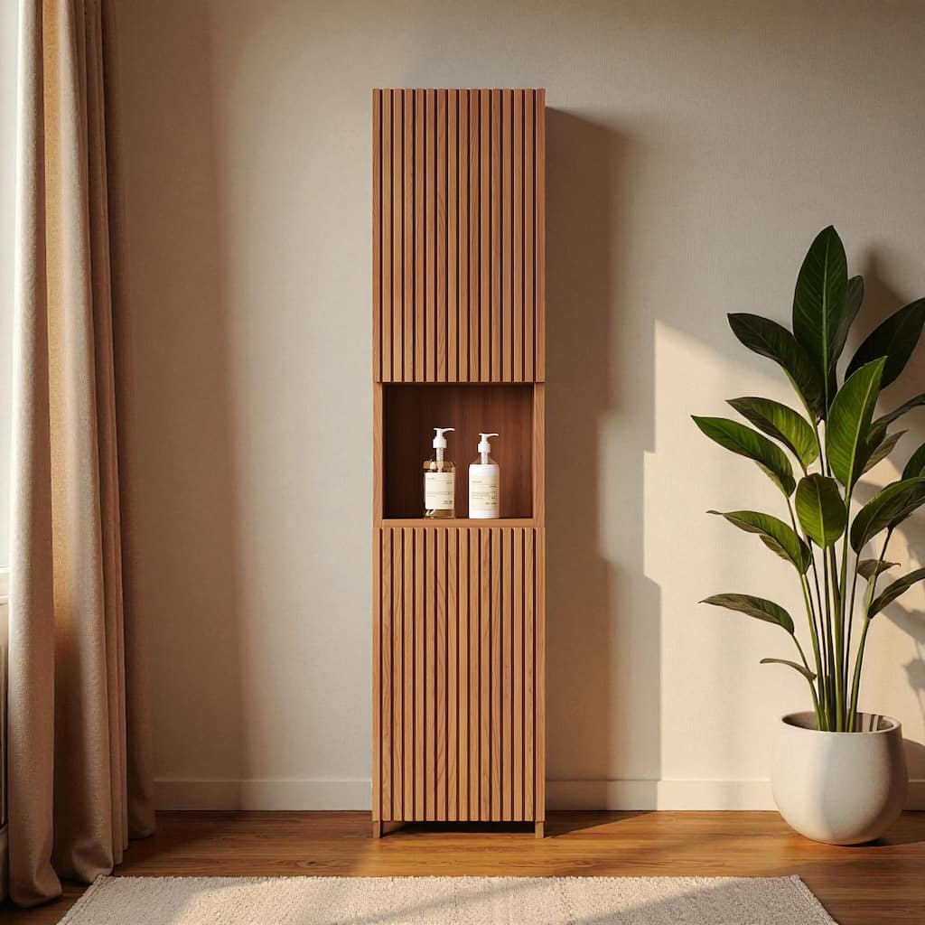 59" Tall Wall Mounted Bathroom Cabinet with Doors & Shelves, Narrow Waterproof Storage Cabinet for Small Spaces