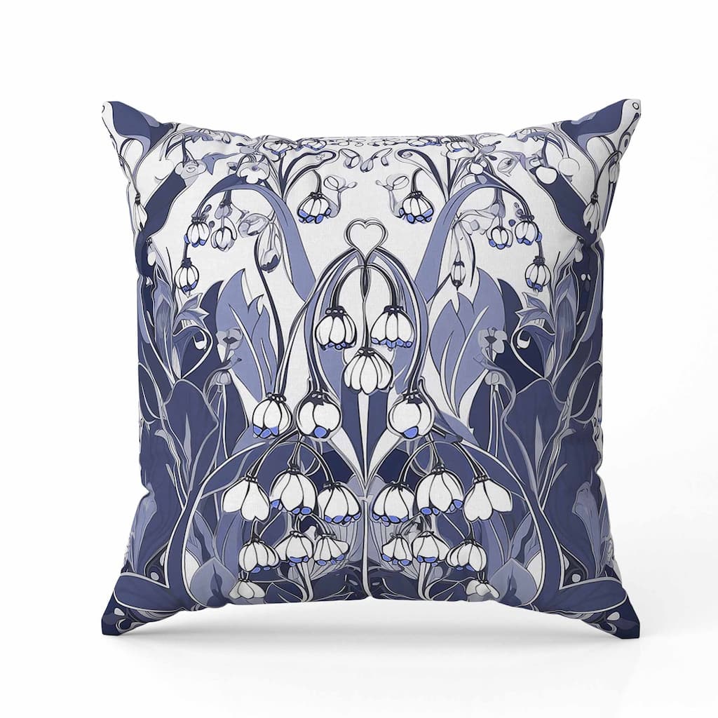 Lily of the Valley Indoor/Outdoor Reversible Throw Pillow White and Grey