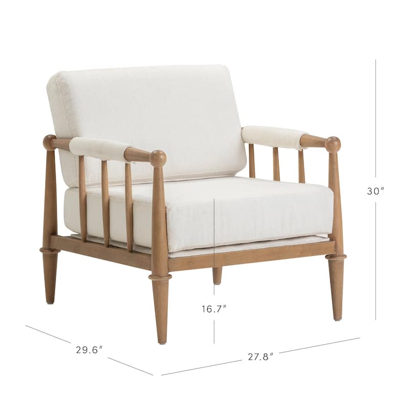 Spencer Boucle Accent Chair, Bohemian Armchair with Solid Wood Frame and Upholstered Foam Cushion