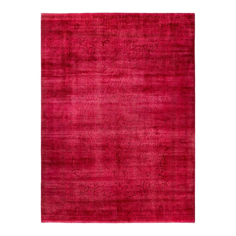 Overton Hand Knotted Wool Vintage Inspired Modern Contemporary Overdyed Pink Area Rug - 9' 2" x 12' 6"