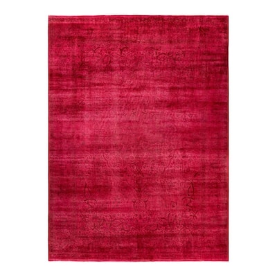 Overton Hand Knotted Wool Vintage Inspired Modern Contemporary Overdyed Pink Area Rug - 9' 2" x 12' 6"