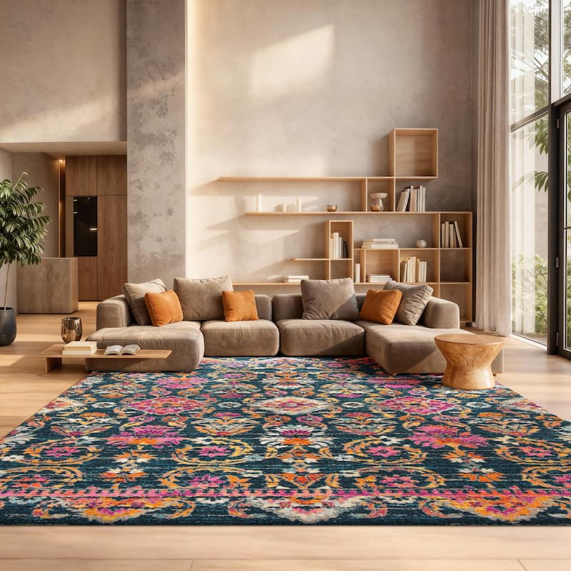 SAFAVIEH, Madison Maryanne Vintage Boho Oriental Rug - 8' x 10' - Blue/Fuchsia