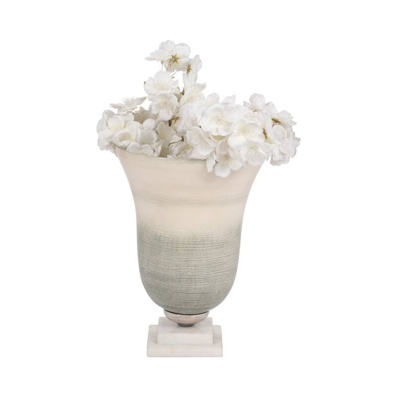 Sagebrook Home Neutral Coastal Glass Sage/Ivory Round Vase On Marble Base