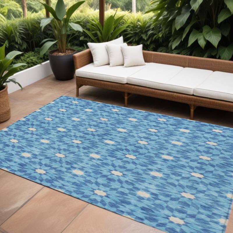 HomeRoots Floral Medallion Transitional Rectangle Outdoor Rug - 9' X 12'