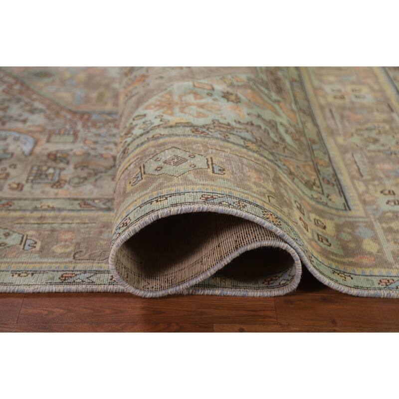 Hand Knotted Oriental 100% Wool Carpet Traditional Medallion Greys & Charcoal Tabriz Area Rug - 9' 8'' X 6' 9''